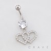 DOUBLE MULTI CZ HEART DANGLE BELLY BUTTON NAVEL RING 316L SURGICAL STEEL